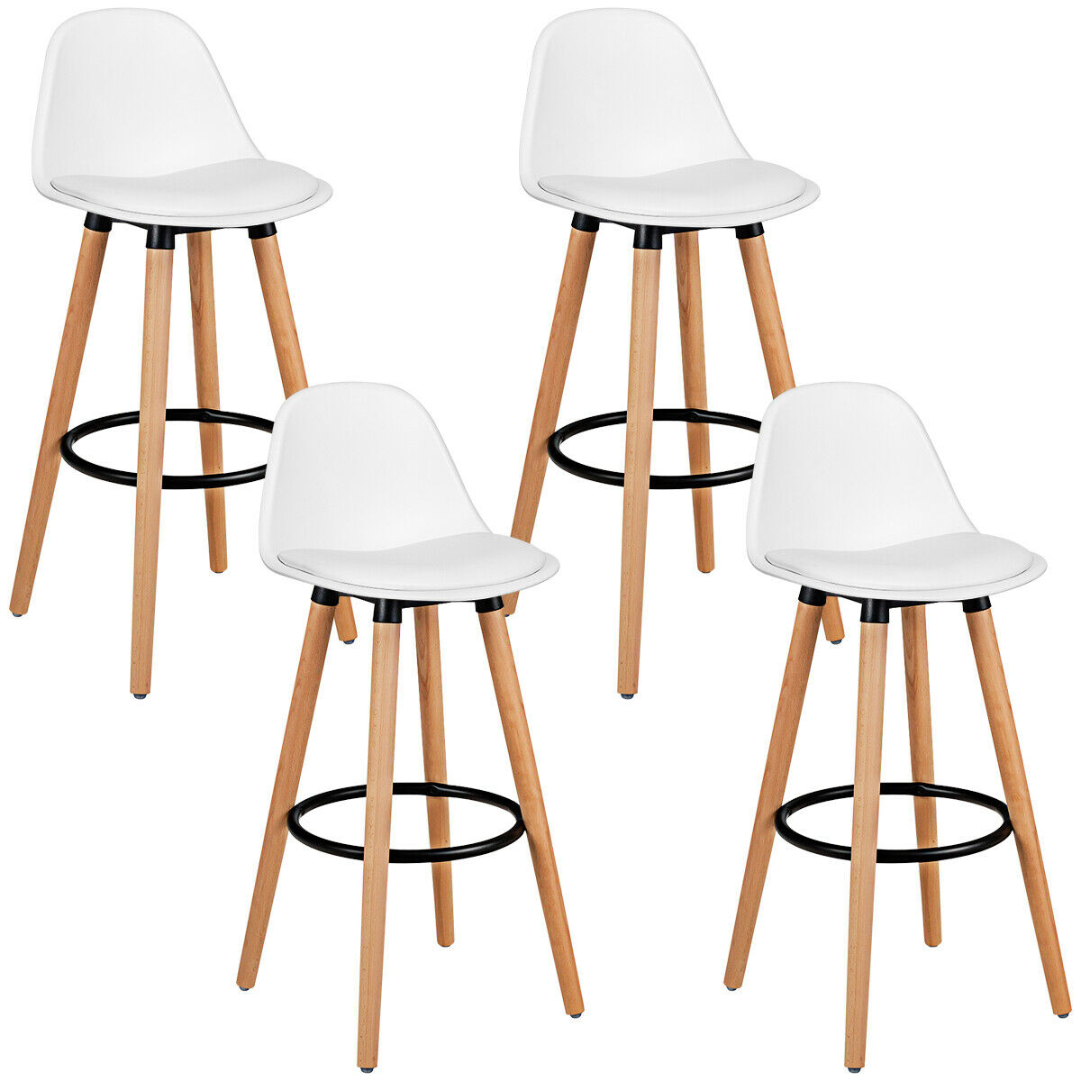 Topbuy Set of 4 Mid Century Barstool 28.5'' Dining Pub Chair w/Leather Padded Seat Black/White