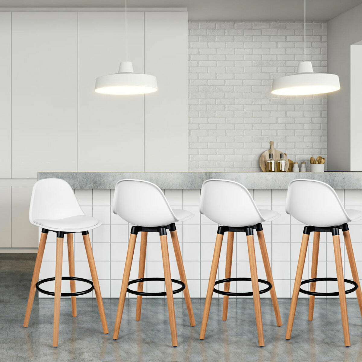 Topbuy Set of 4 Mid Century Barstool 28.5'' Dining Pub Chair w/Leather Padded Seat Black/White