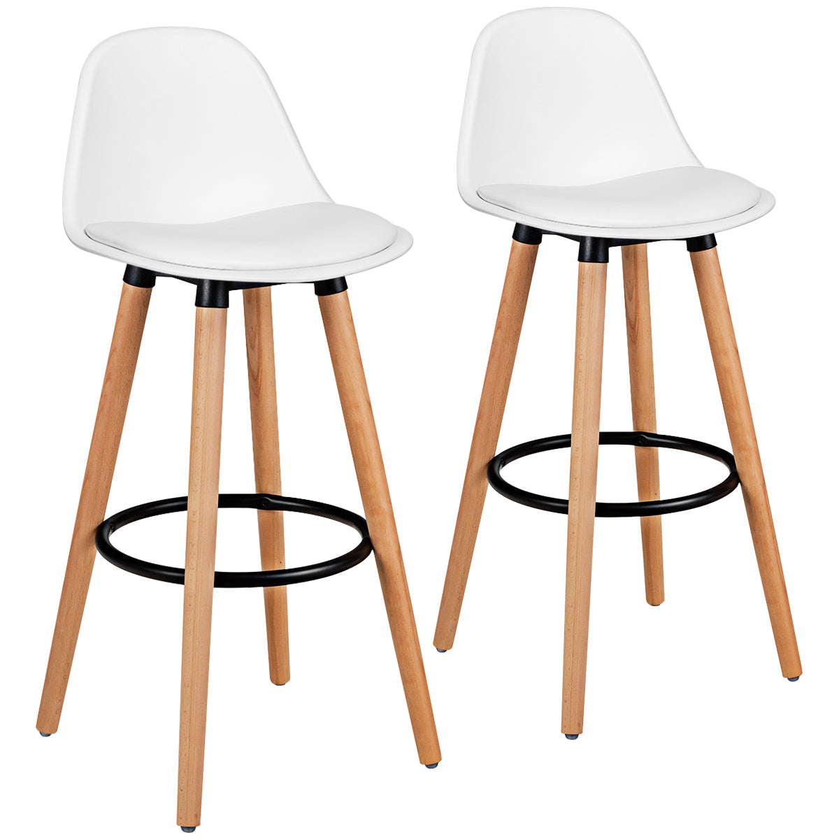 Topbuy Set of 2 Mid Century Barstool 28.5'' Dining Pub Chair w/Leather Padded Seat Black/White