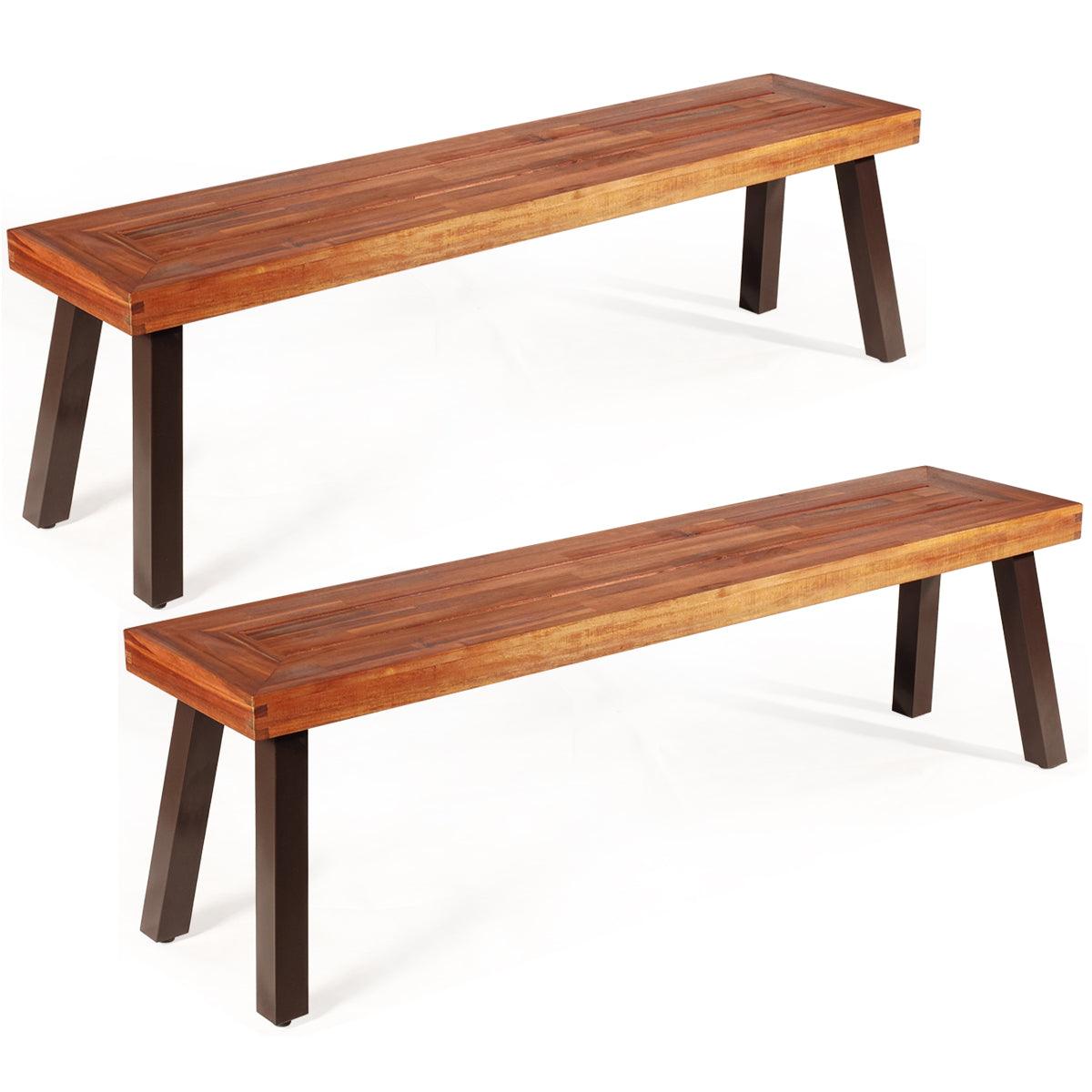 Topbuy Set of 2 Natural Outdoor Acacia Wood Bench Patio Backless Dining Wood Bench