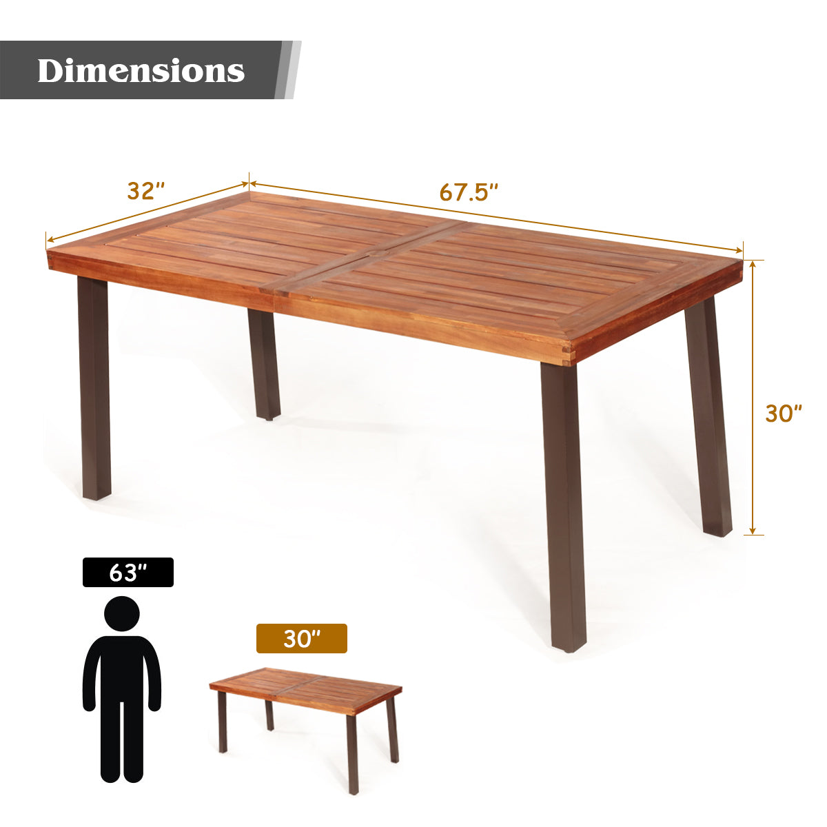 Topbuy Natural Outdoor Acacia Wood Table Patio Rectangular Dining Table w/ Umbrella Hole