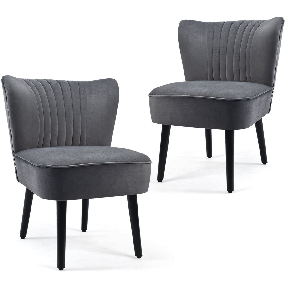 Topbuy Set of 2 Flannel Accent Chairs Upholstered Armless Wingback Leisure Chairs Dark Grey/Stone Grey/Turquoise