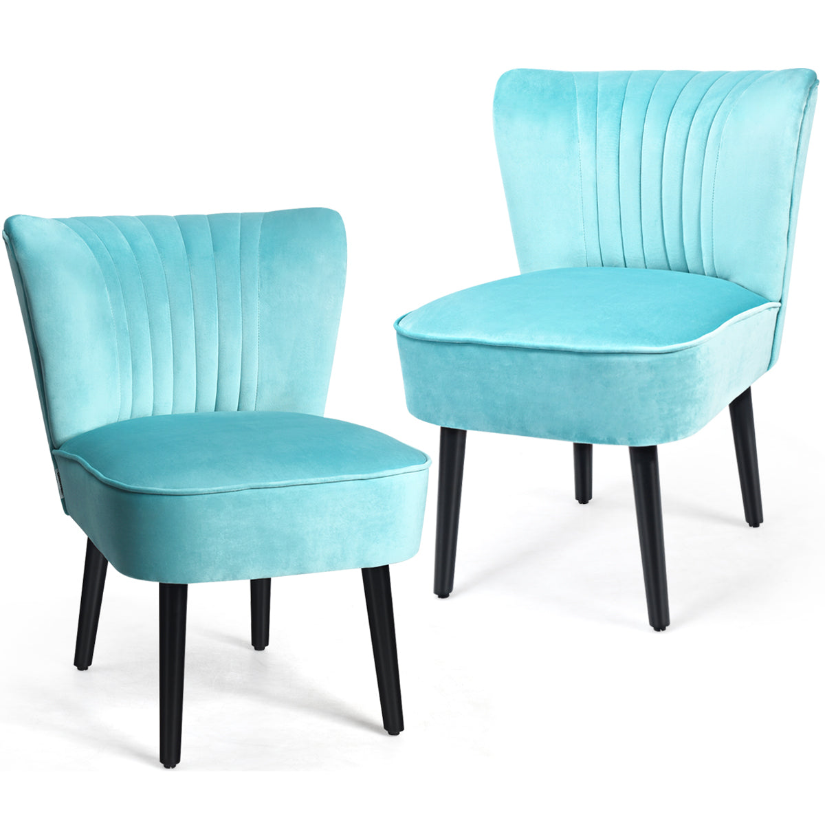 Topbuy Set of 2 Flannel Accent Chairs Upholstered Armless Wingback Leisure Chairs Dark Grey/Stone Grey/Turquoise