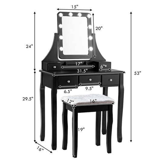 Topbuy Detachable Vanity Table Set Makeup Table with Mirror &Cushioned Stool Black/Brown/White