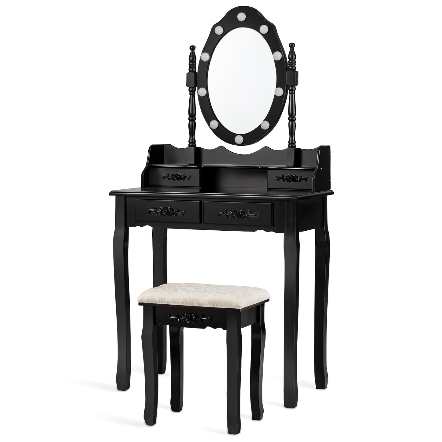 Topbuy Vanity Table Set Detachable Makeup Table Dressing Desk with Mirror & Cushioned Stool Black/Brown/White