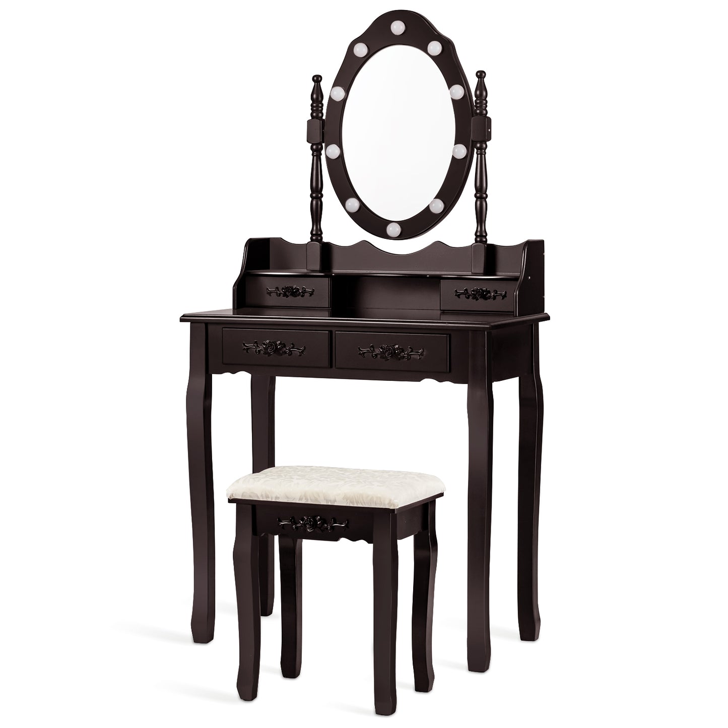 Topbuy Vanity Table Set Detachable Makeup Table Dressing Desk with Mirror & Cushioned Stool Black/Brown/White