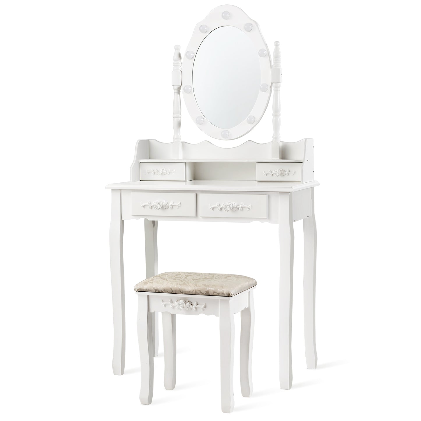 Topbuy Vanity Table Set Detachable Makeup Table Dressing Desk with Mirror & Cushioned Stool Black/Brown/White