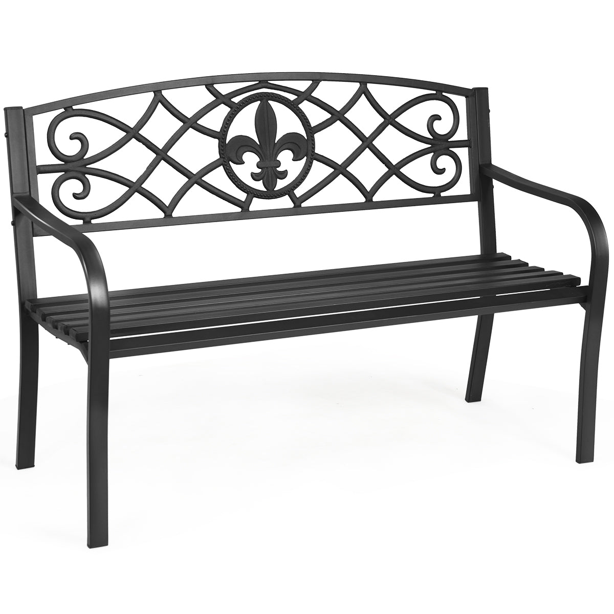 Patiojoy Loveseat Metal Garden Bench Heavy-duty Park Loveseat Chair Seat