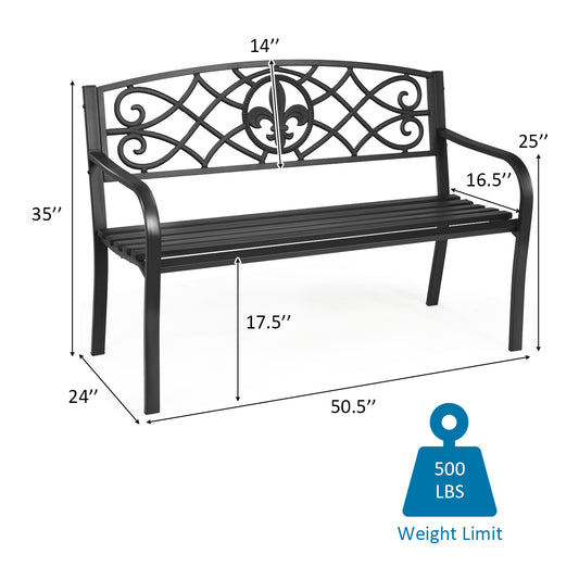 Patiojoy Loveseat Metal Garden Bench Heavy-duty Park Loveseat Chair Seat