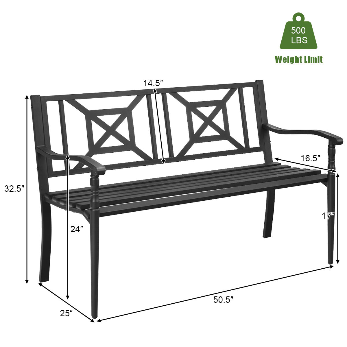 Topbuy Patio Metal Sofa Garden Bench Heavy-duty Park Loveseat Chair Seat