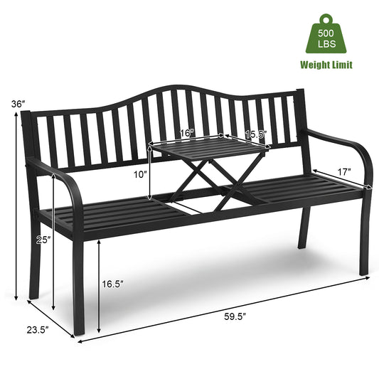 Topbuy Patio Metal Garden Bench Heavy-duty Park Chair Seat with Adjustable Center Table