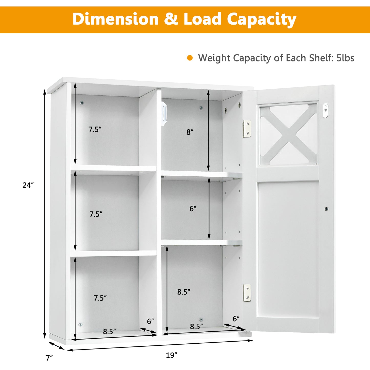 Topbuy Wall-mounted Bathroom Cabinet Multipurpose Storage Organizer Single Door White