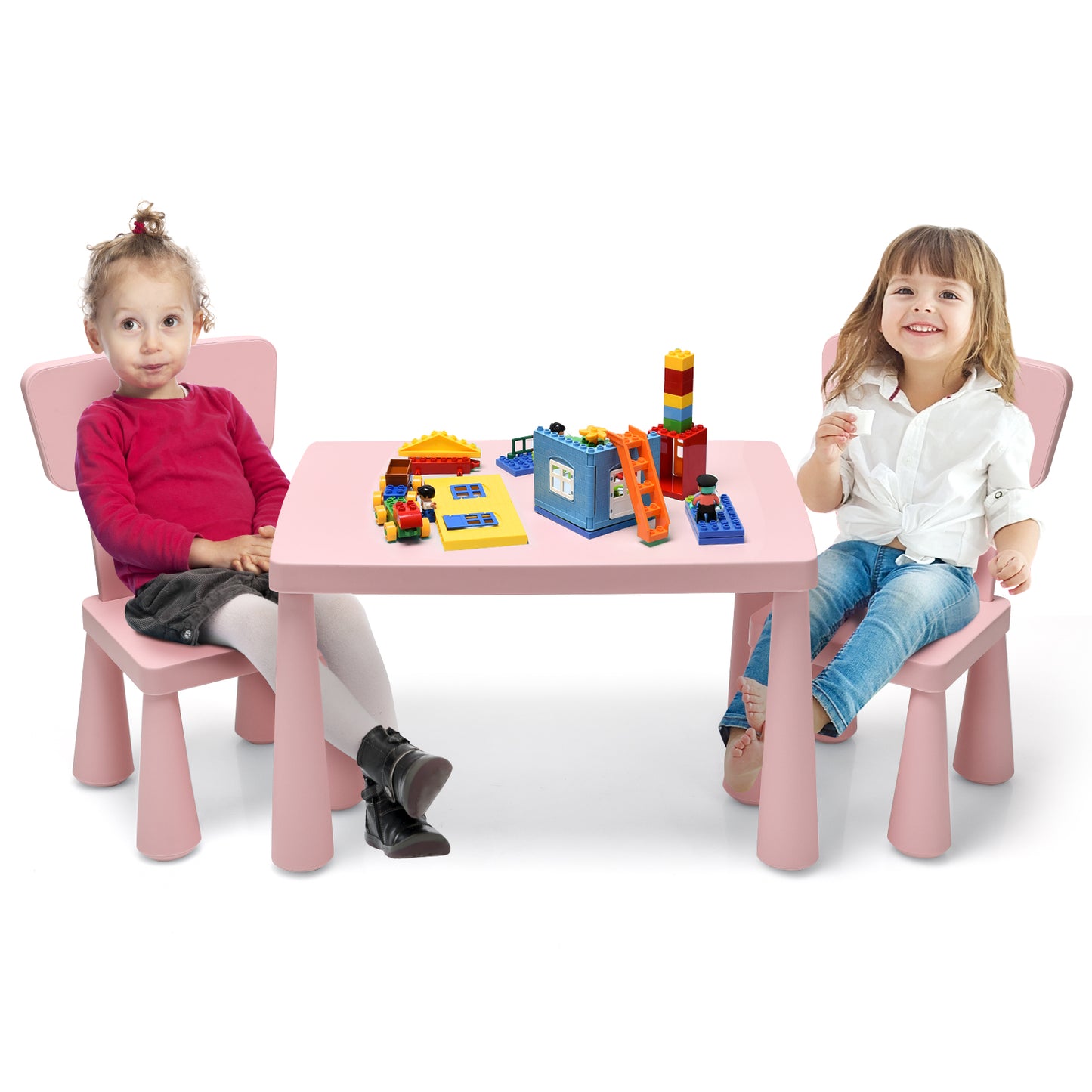 Topbuy Kids Furniture Set with Table & 2 Chairs Children Playing Table Ideal Gift for Kids Blue/Pink/White/Green