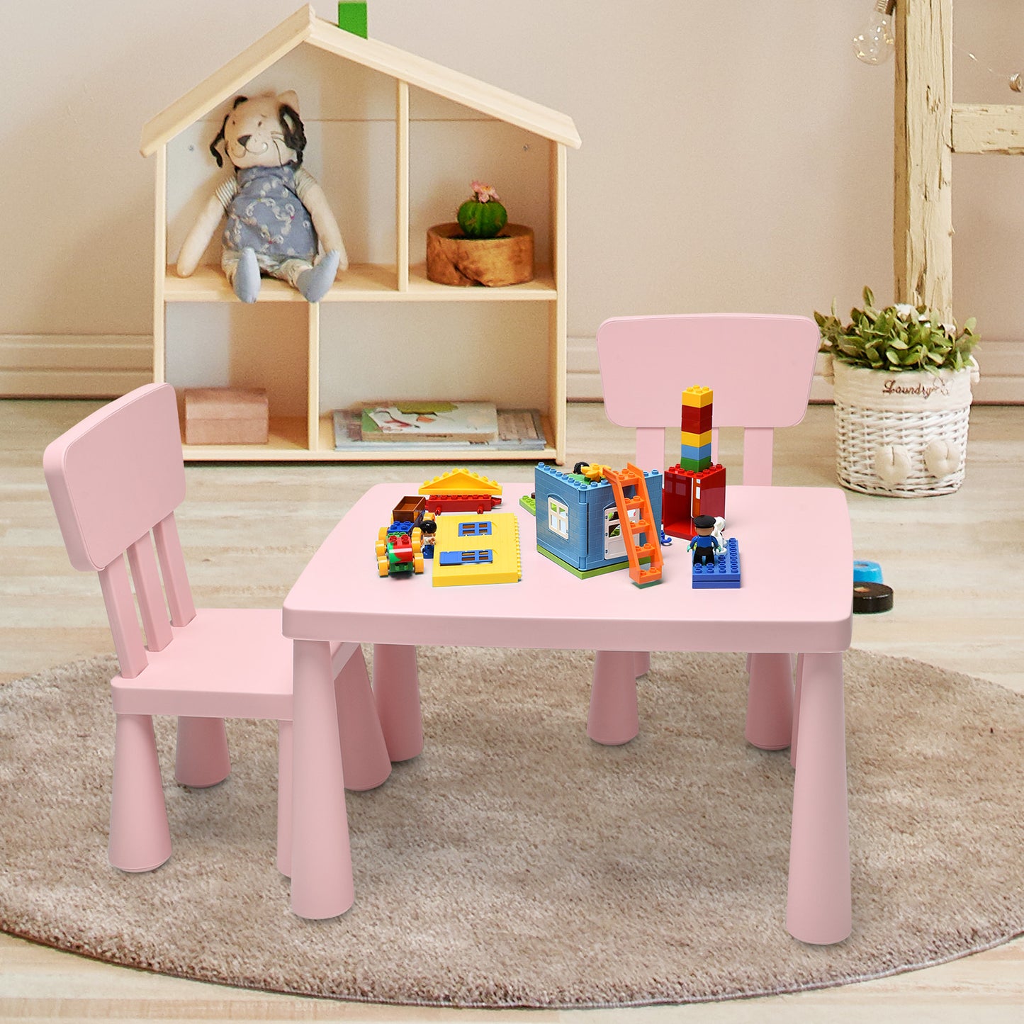 Topbuy Kids Furniture Set with Table & 2 Chairs Children Playing Table Ideal Gift for Kids Blue/Pink/White/Green