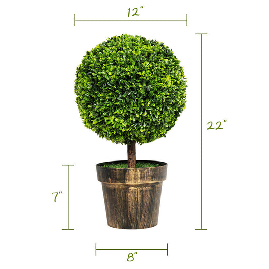 Topbuy 2-Piece 24'' Artificial Plant Ball Tree Round Decorative Planter