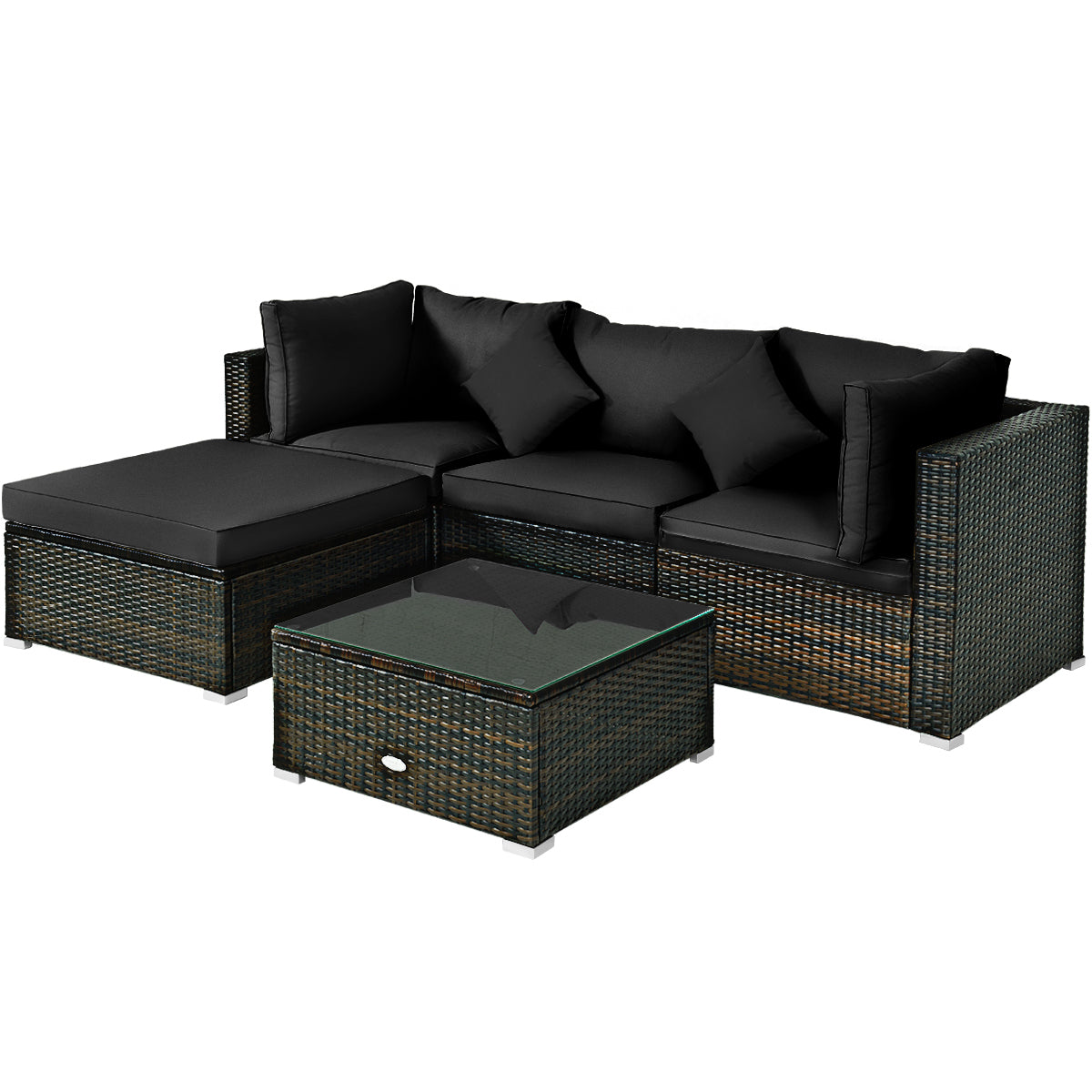 Patiojoy 5-Piece Outdoor Patio Sectional Rattan Wicker Sofa Set w/Cushion Navy/Turquoise/Black/Brown/Red