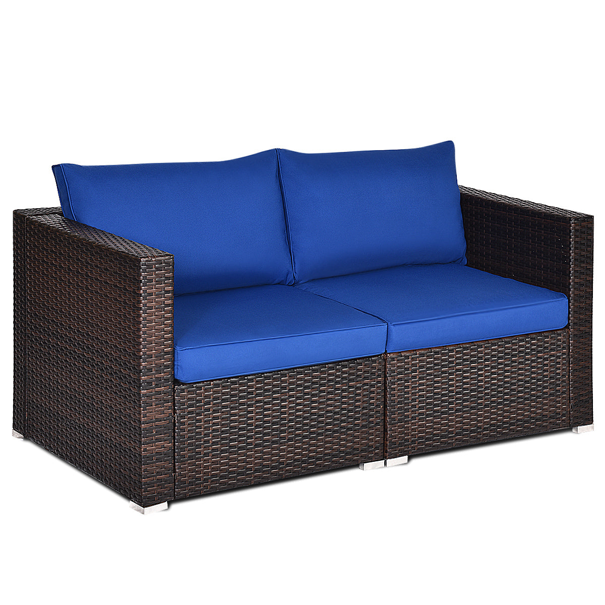 Patiojoy 2-Piece Patio Wicker Corner Sofa Set Rattan Loveseat with Removable Cushions Black/Red/Brown/Turquoise/Navy