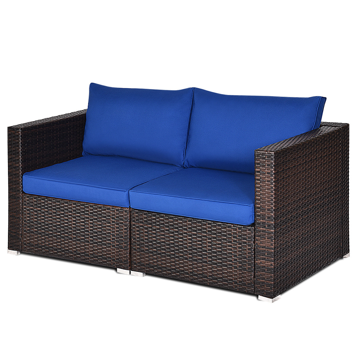 Patiojoy 2-Piece Patio Wicker Corner Sofa Set Rattan Loveseat with Removable Cushions Black/Red/Brown/Turquoise/Navy