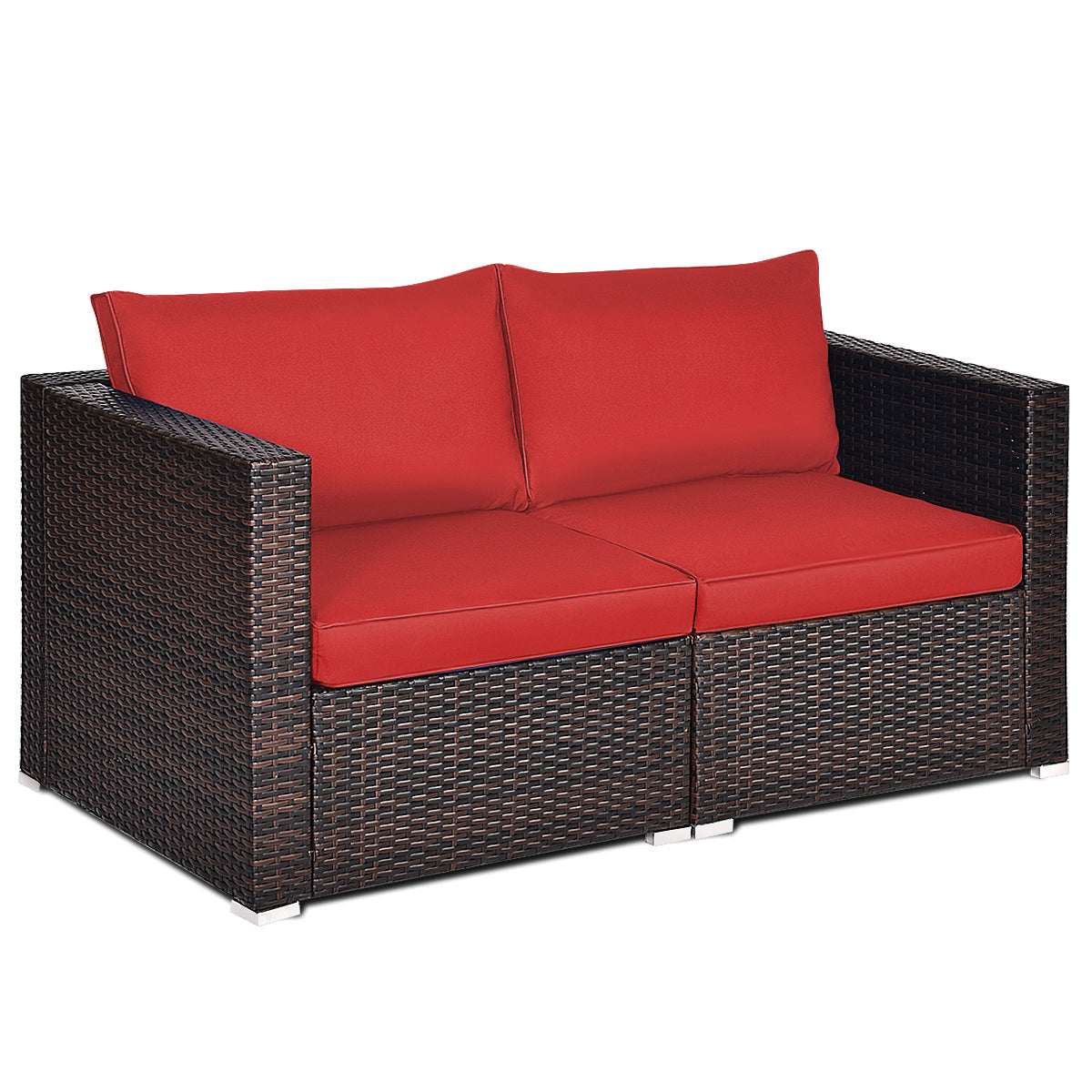 Patiojoy 2-Piece Patio Wicker Corner Sofa Set Rattan Loveseat with Removable Cushions Black/Red/Brown/Turquoise/Navy