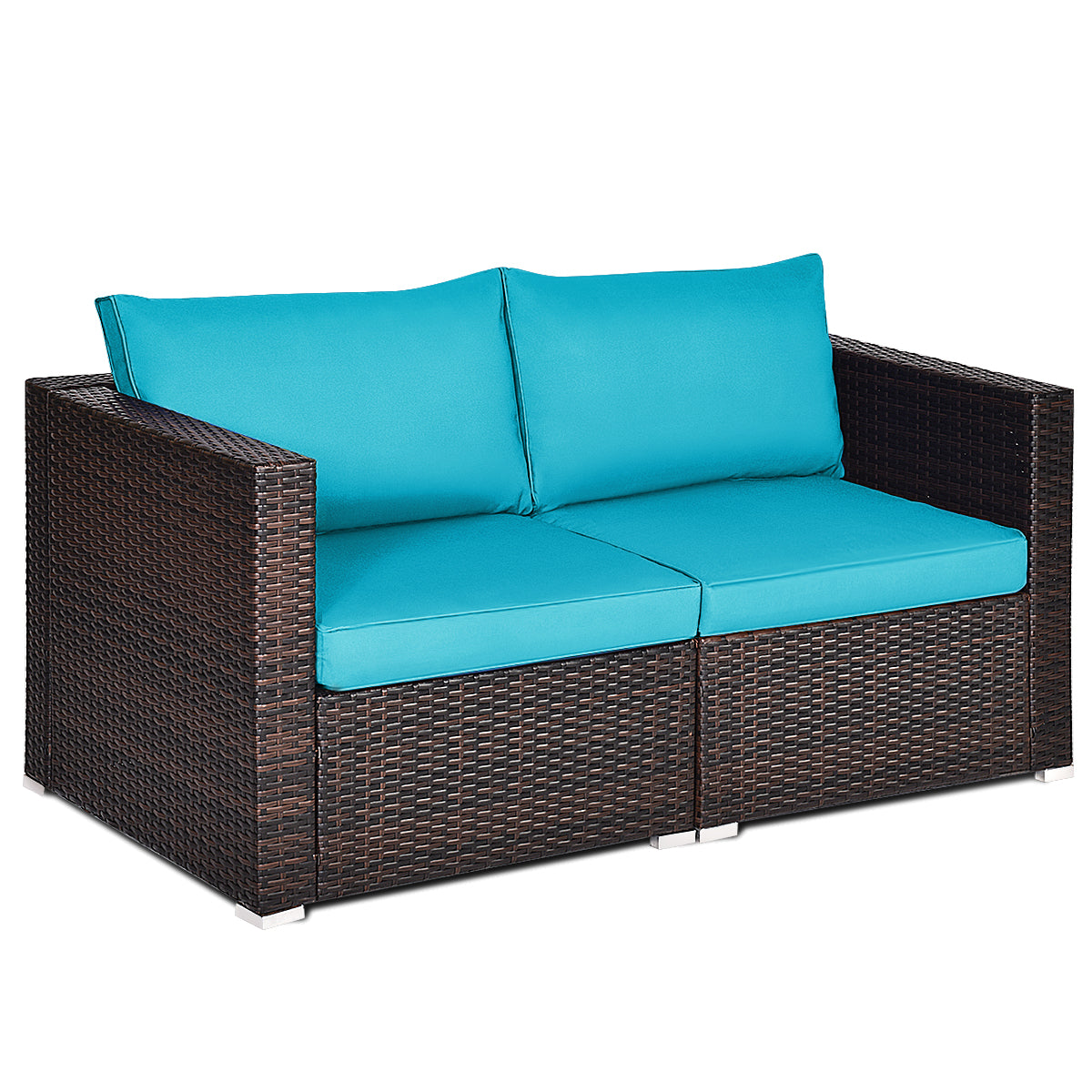 Patiojoy 2-Piece Patio Wicker Corner Sofa Set Rattan Loveseat with Removable Cushions Black/Red/Brown/Turquoise/Navy