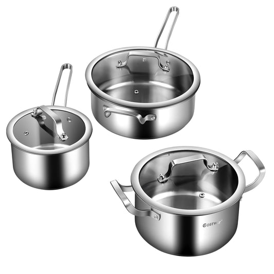 Stainless Steel 6-Piece Cookware Set with Tempered Glass Lid Silver