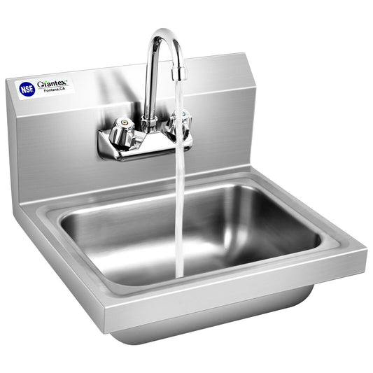 Topbuy Stainless Steel Sink NSF Wall Mount Hand Washing Sink with Faucet & Back Splash