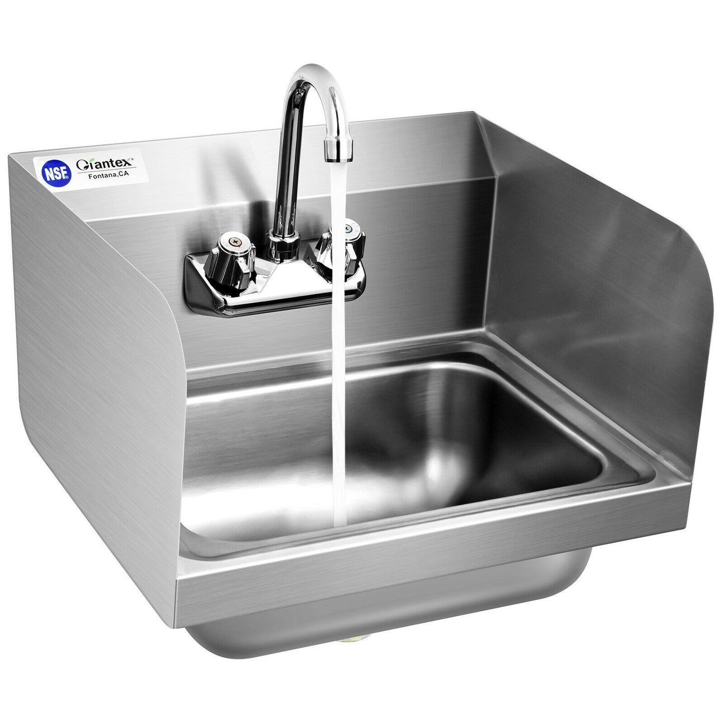 Topbuy Stainless Steel Sink NSF Wall Mount Hand Washing Sink with Faucet & Side Splash