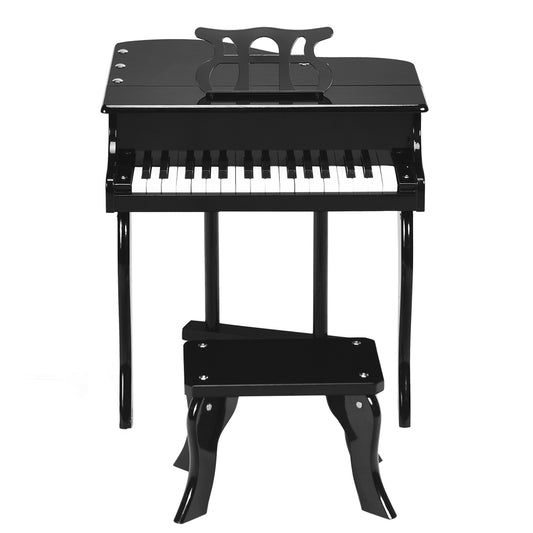 Topbuy 19.5'' Classical Kids Piano 30 Keys Wood Toy Mini Grand Piano with Bench Black/Pink