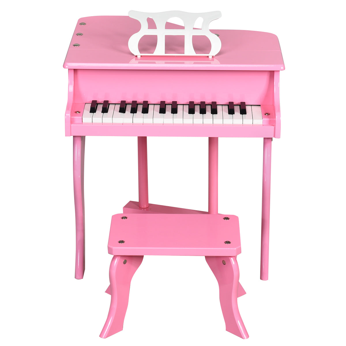 Topbuy 19.5'' Classical Kids Piano 30 Keys Wood Toy Mini Grand Piano with Bench Black/Pink