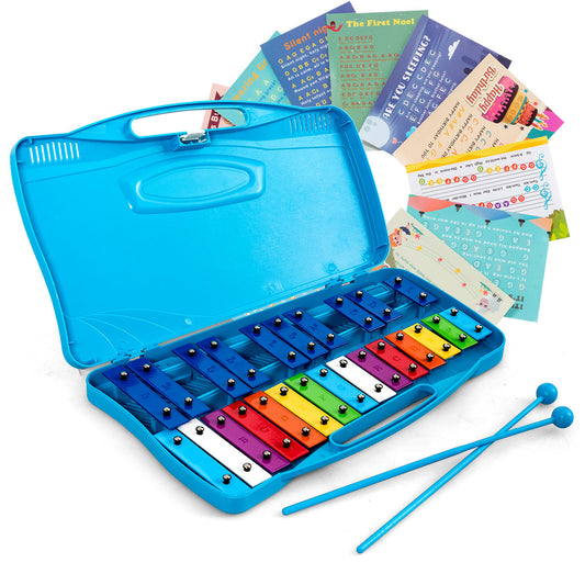 Topbuy 25 Notes Kids Chromatic Aluminium Xylophone with Case and 2 Mallets Blue/Pink/Red/Yellow