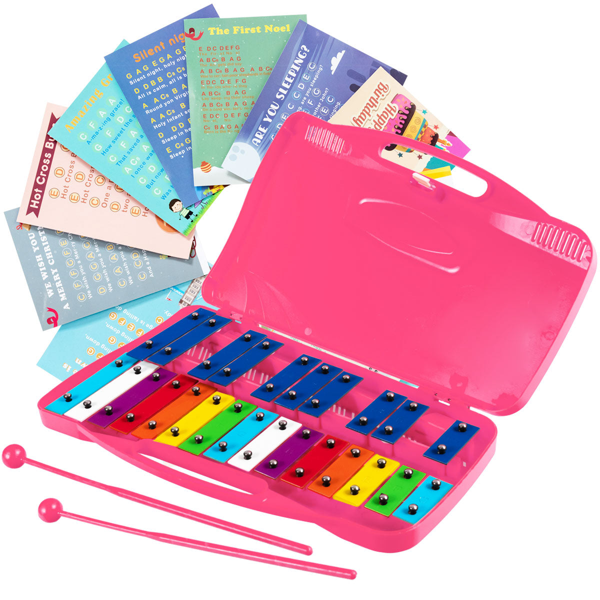 Topbuy 25 Notes Kids Chromatic Aluminium Xylophone with Case and 2 Mallets Blue/Pink/Red/Yellow