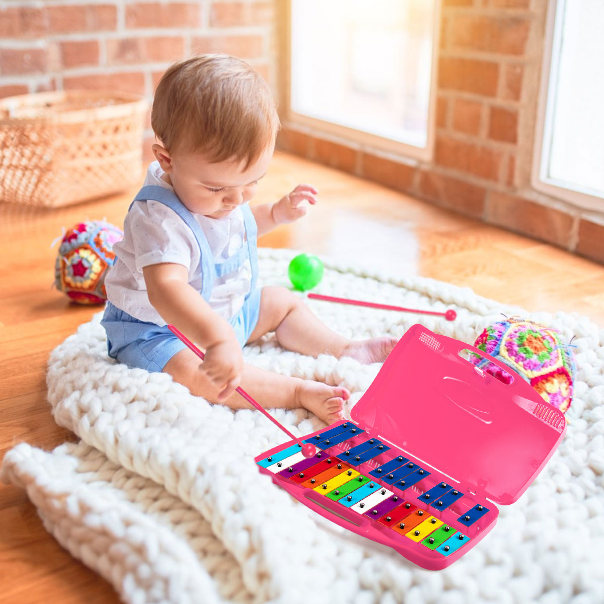 Topbuy 25 Notes Kids Chromatic Aluminium Xylophone with Case and 2 Mallets Blue/Pink/Red/Yellow