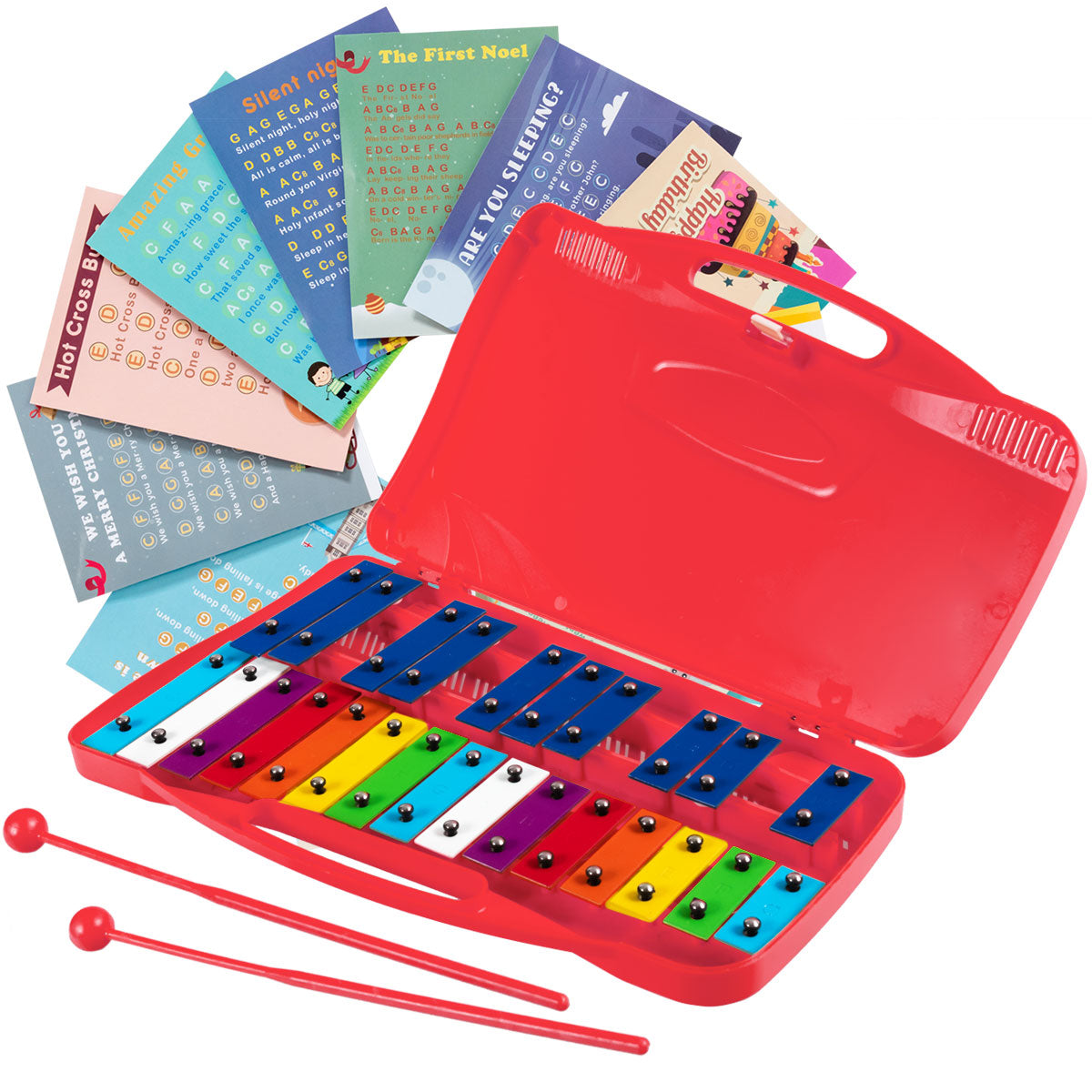 Topbuy 25 Notes Kids Chromatic Aluminium Xylophone with Case and 2 Mallets Blue/Pink/Red/Yellow