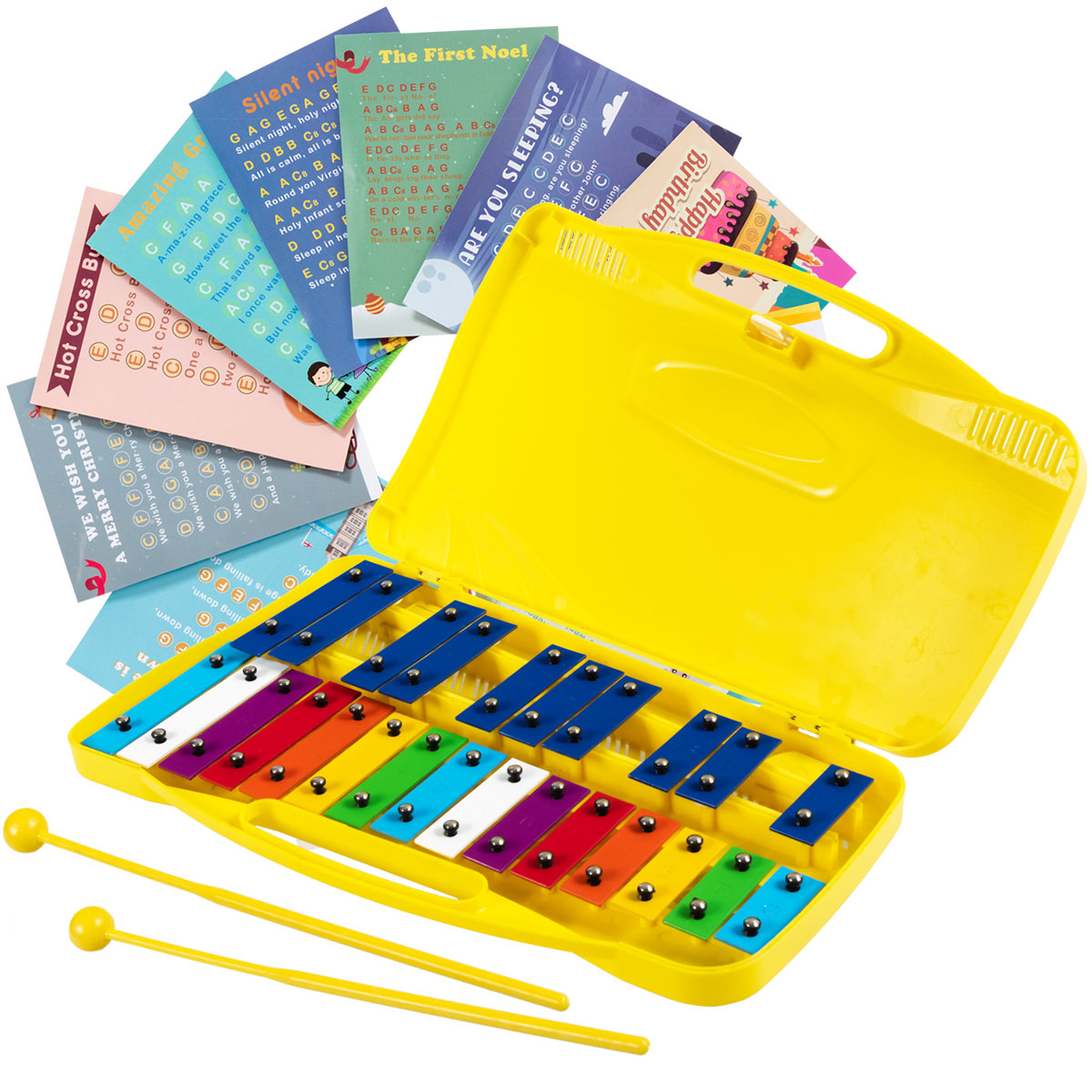 Topbuy 25 Notes Kids Chromatic Aluminium Xylophone with Case and 2 Mallets Blue/Pink/Red/Yellow