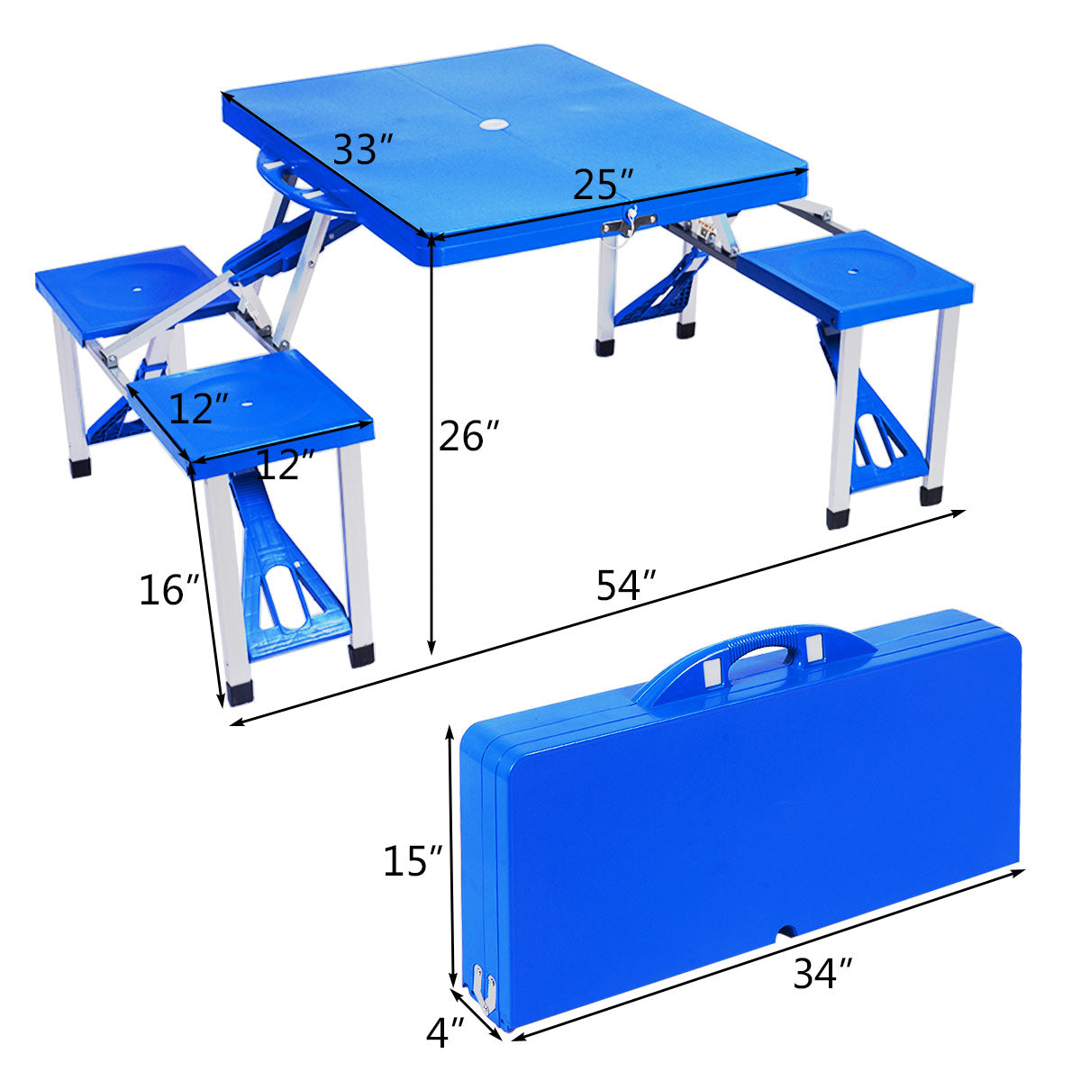 Topbuy Outdoor Portable Folding Camping Picnic Table with 4 Seats&Umbrella Hole