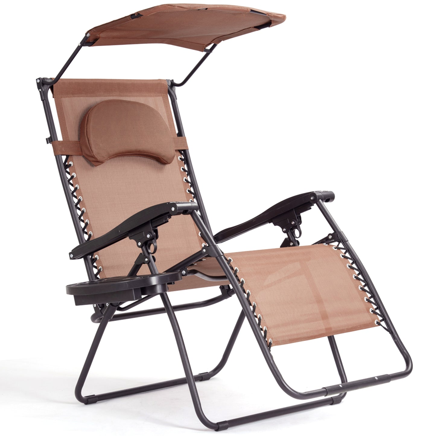 Topbuy Recling Zero Gravity Chair with Drink Tray & Sunshade, Brown