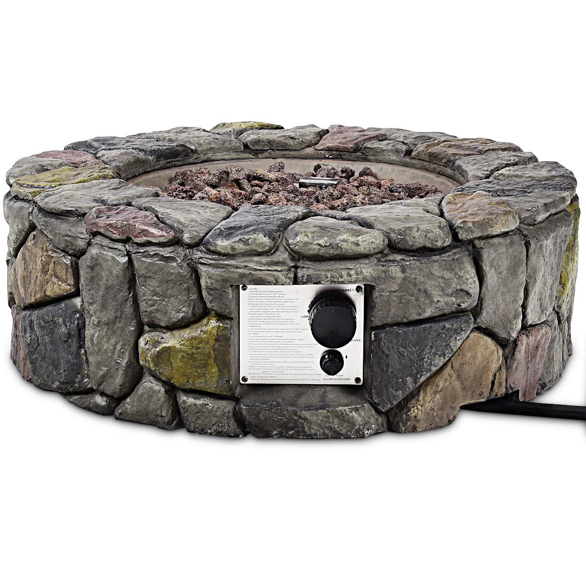 Topbuy Outdoor 40000 BTU Gas Fire Pit Table Electronic Propane Ignition Lava Rock Brown/Grey