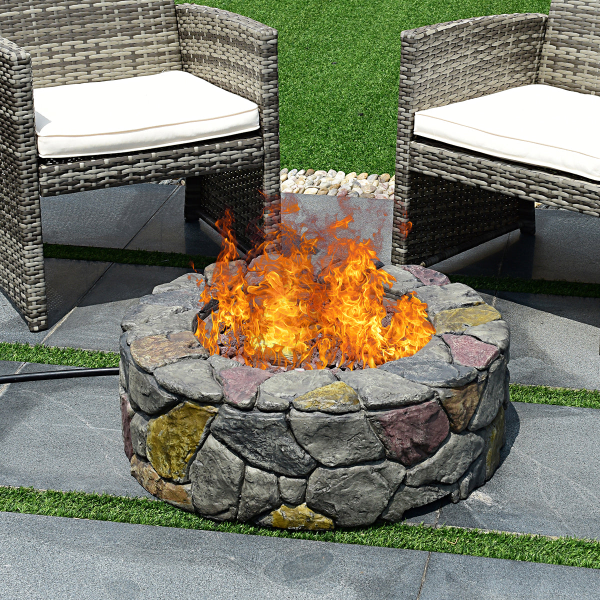 Topbuy Outdoor 40000 BTU Gas Fire Pit Table Electronic Propane Ignition Lava Rock Brown/Grey