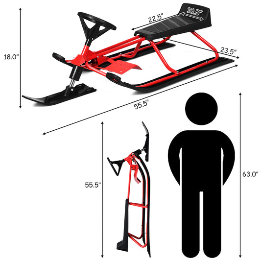 Topbuy Snow Racer Ski Sled w/ Double Brakes &Pull Rope for Kids