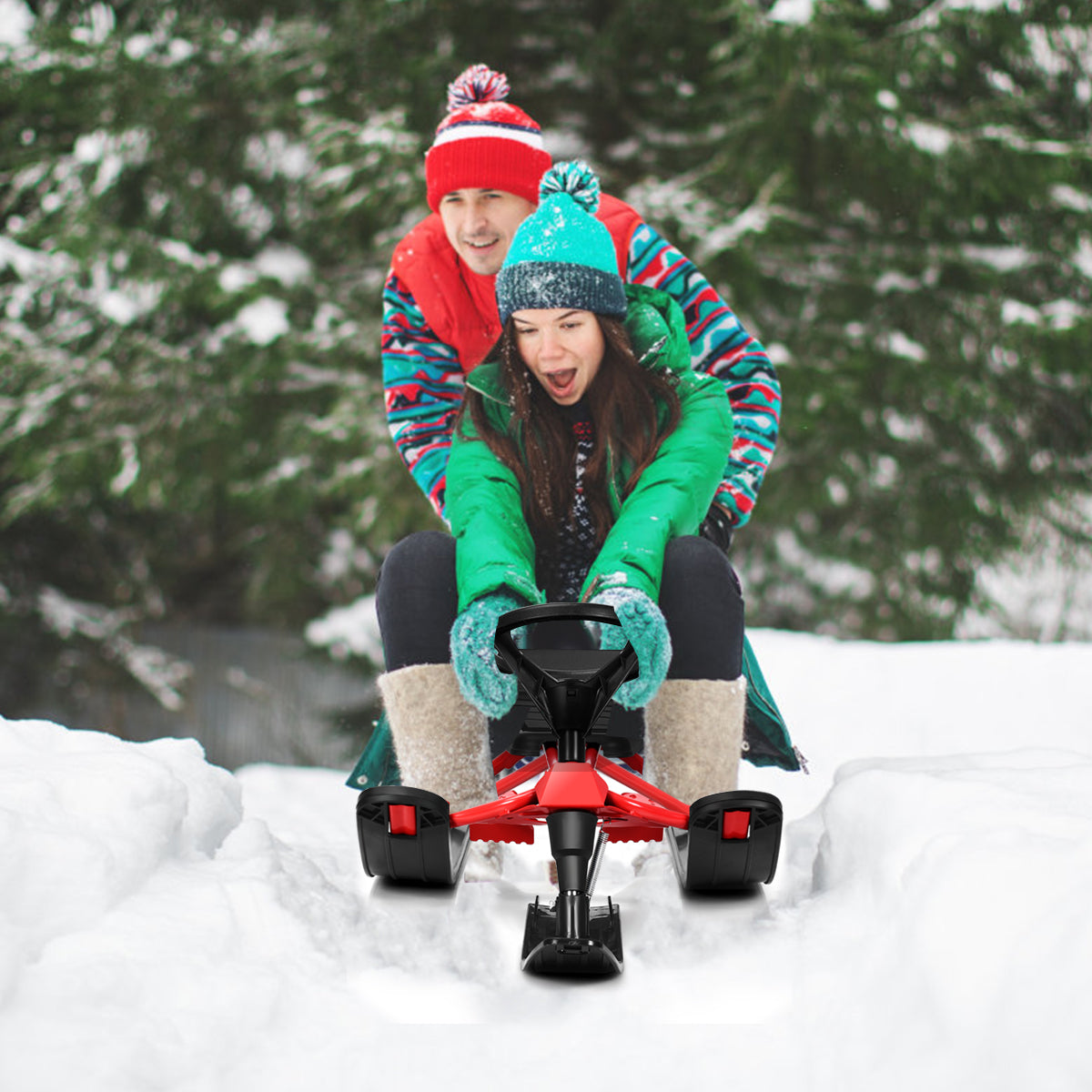 Topbuy Snow Racer Ski Sled w/ Double Brakes &Pull Rope for Kids