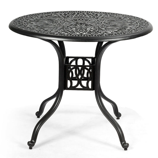 Topbuy 36'' Patio Round Cast Aluminum Table Dining Bistro Table with Umbrella Hole