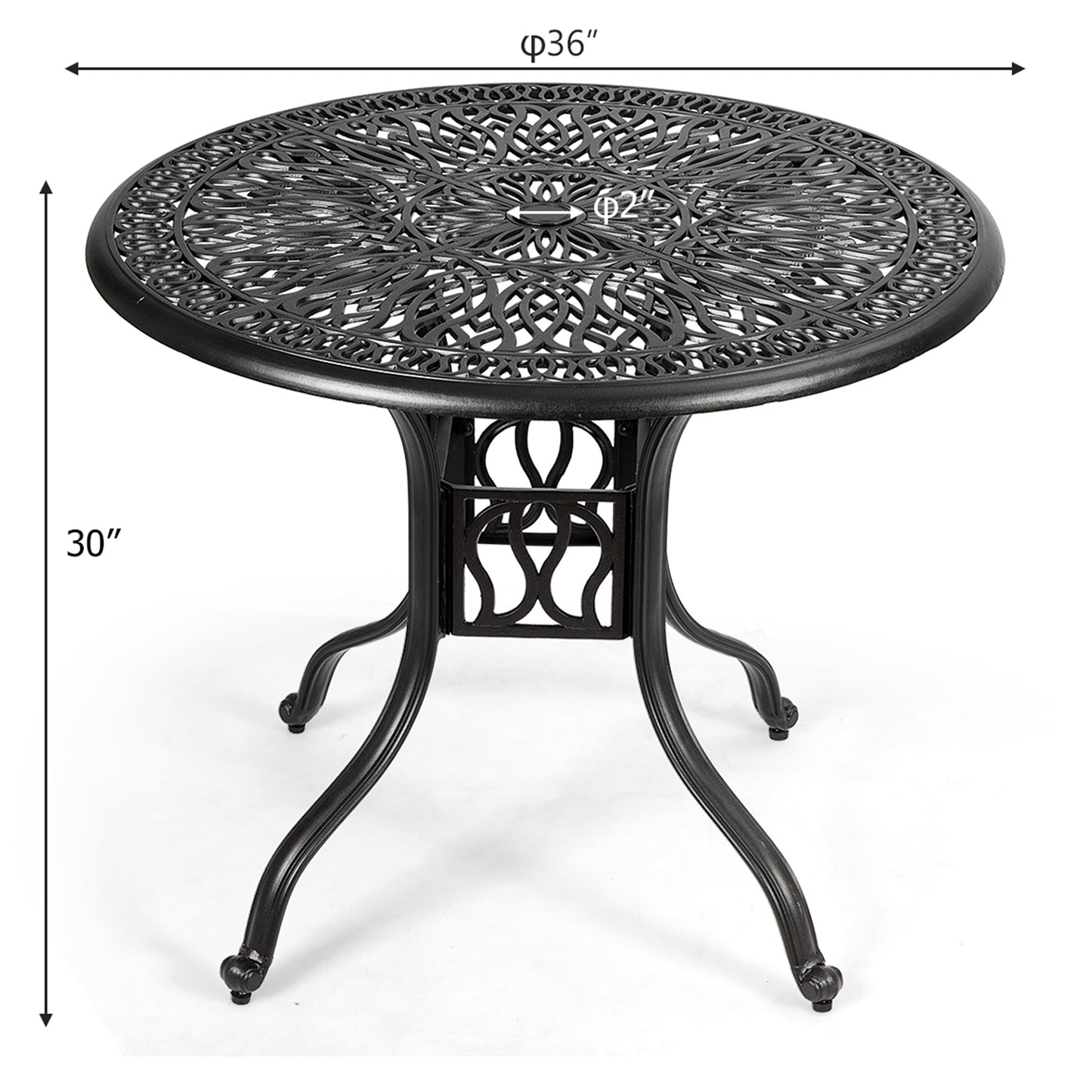 Topbuy 36'' Patio Round Cast Aluminum Table Dining Bistro Table with Umbrella Hole