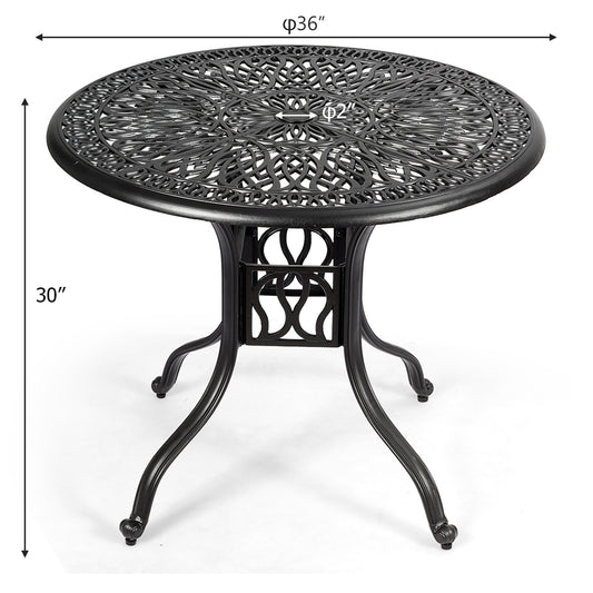 Topbuy 36'' Patio Round Cast Aluminum Table Dining Bistro Table with Umbrella Hole