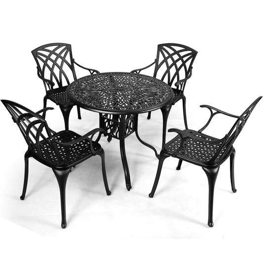 Topbuy 5-Piece Cast Aluminum Patio Dining Set Outdoor Conversation Set with 4 Chairs & Table