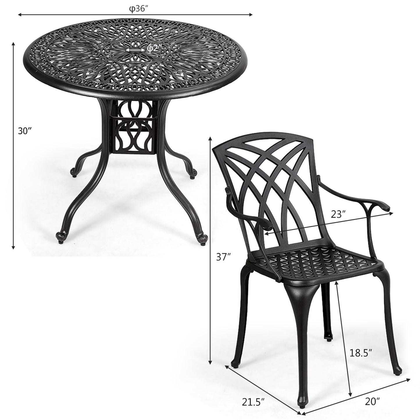 Topbuy 5-Piece Cast Aluminum Patio Dining Set Outdoor Conversation Set with 4 Chairs & Table