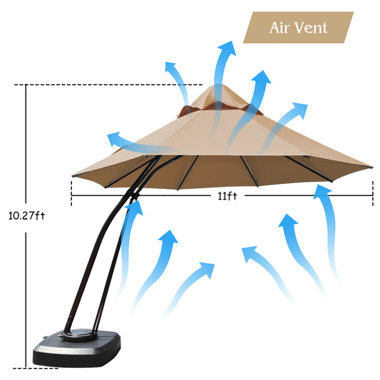 Topbuy 11ft Cantilever Offset Hanging 360¡ãRotation Patio Umbrella with Umbrella Base