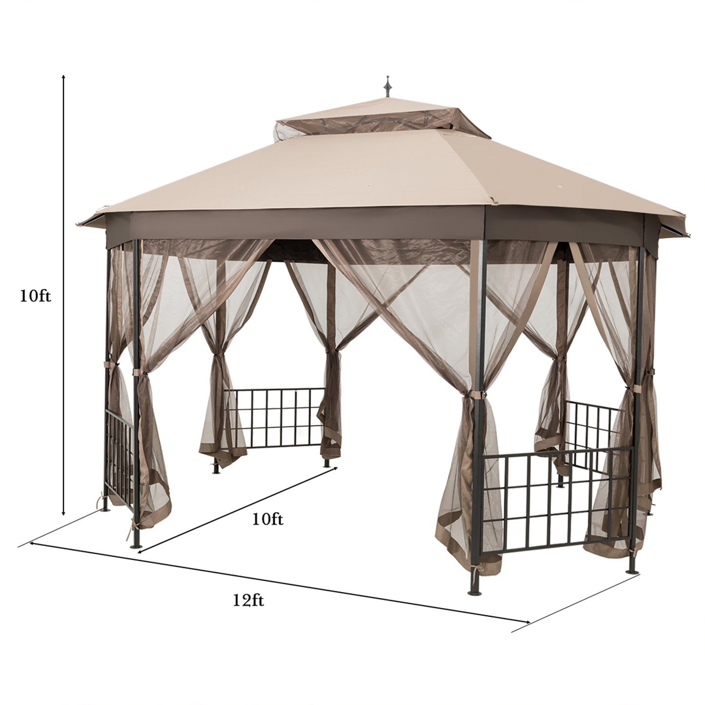 10' x 12' Octagonal Canopy Tent Patio Gazebo Canopy Shelter W/ Mosquito Netting