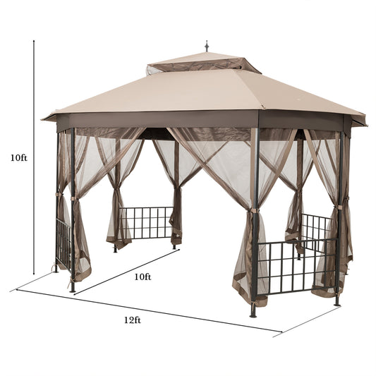 10' x 12' Octagonal Canopy Tent Patio Gazebo Canopy Shelter W/ Mosquito Netting