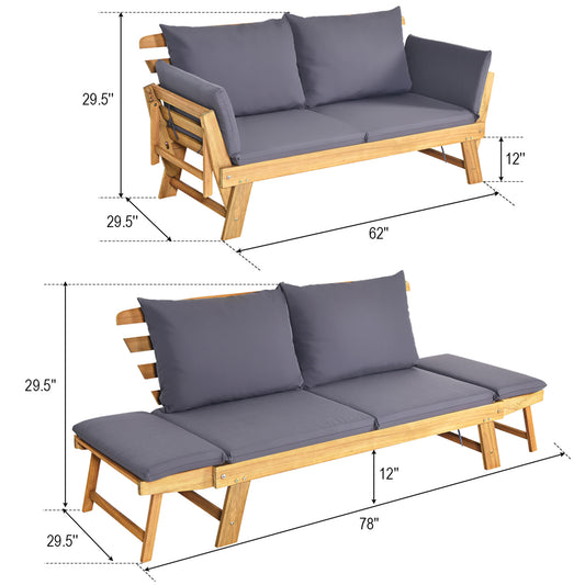 Topbuy Outdoor Folding Daybed Patio Acacia Wood Convertible Couch Sofa Bed Red/White/Turquoise/Dark Grey