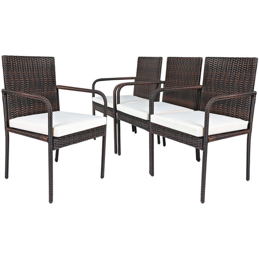 Patiojoy 4-Piece Outdoor Rattan Wicker Dining Chairs with Armrests& Soft Cushions